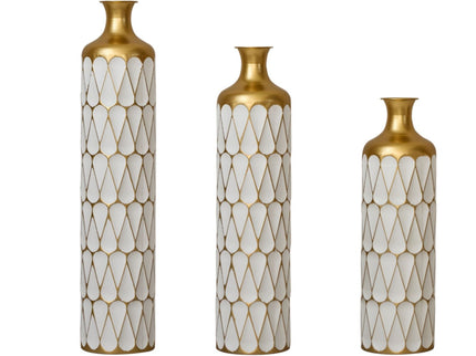 Floor Metal Vase Modern Style Decoration Home Droplet Shaped Metal Vase 3 Piece Set Gorgeous Home Decoration Large Glazed Metal Vase - Gold / White
