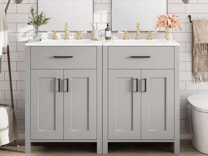 Bathroom Vanity With Ceramic Sink, Soft Close Doors, Flip Drawer, Double Layer Door Shelves