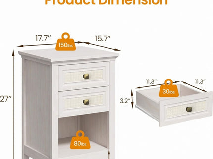 Nightstand With 2 Drawers Bedside Table