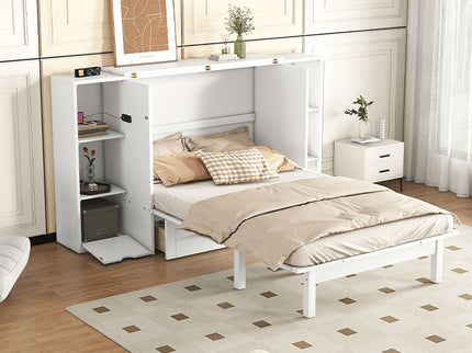 Murphy Bed With Shelves, Drawers And USB Ports