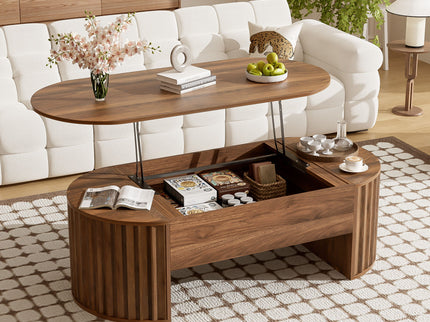 Lift Top Coffee Table With Hidden Compartment, Modern Oval Lift Tabletop For Home Living Room