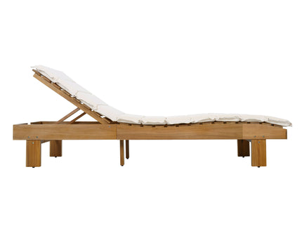 Chaise Lounge With Multi Fold Cushion, 3 Position Adjustable Backrest For Patio - Beige / Teak