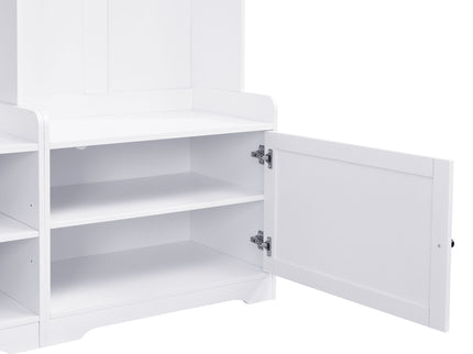 Wide Hall Tree With Shoe Storage, 4 In 1 Entryway Bench With 8 Cubbies, 7 Coat Hooks & Adjustable Shelf For Hallway - White