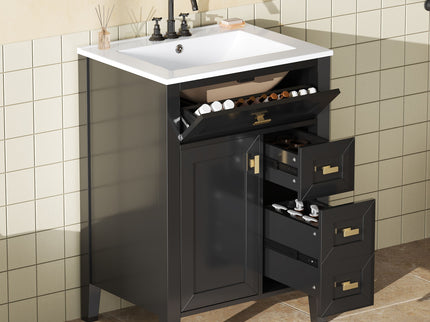 Bathroom Vanity With Sink, 3 Drawers & Cabinet With 2 Tier Door Storage Rack, Soft Close Doors & Drawers
