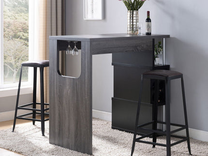 Home Bar Table With Wine Glass Compartment And Three Shelves - Distressed Gray / Black