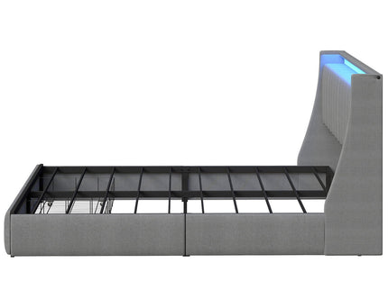 Upholstered Platform Bed Frame With RGB LED Lights, Charging Station & 2 Underbed Drawers