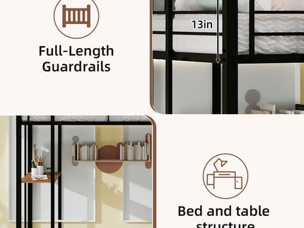 Bunk Bed With L-Shaped Desk And Dual Side Stairs