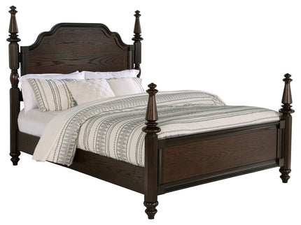 Berwick - 4 Poster Queen Bed With Serpentine Headboard - Dark Oak