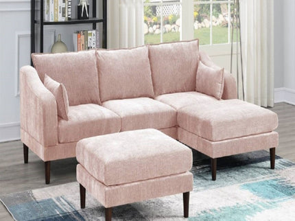 Modular L-Sectional Set With Ottomans - Pink