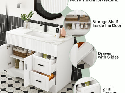 Bathroom Vanity Set, Fluted Cabinet, Soft Close Doors & Drawers - White