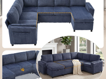 Convertible U-Shaped Sectional Sofa Bed With USB Ports And Storage