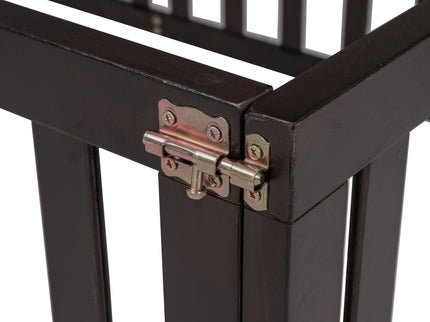 Twin Size Floor Bed Frame With Fence And Door - Walnut
