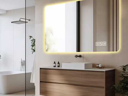 Wall Mounted LED Lighting Mirror With 3 Color Lighting, Dimming, Waterproof, Anti Fog, Touch Switch - Silver