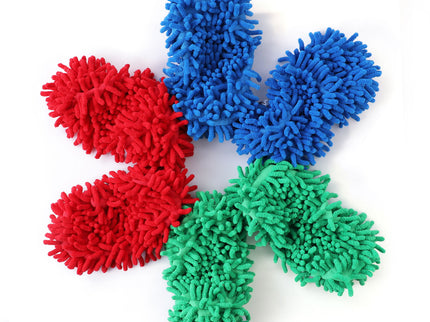 Microfiber Mop Slippers For Floor Cleaning, Machine Washable, 3 Pieces - Blue / Green / Red