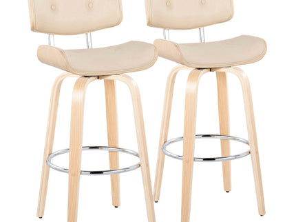 Lombardi - Mid Century Modern Fixed Height Barstool With Swivel With Round Footrest (Set of 2)