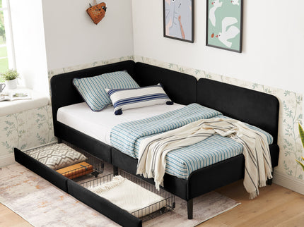 Upholstered Platform Bed Frame With 2 Storage Drawers And Adjustable Sofa Bed
