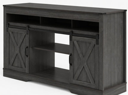 Farmhouse TV Stand With Sliding Barn Doors & Adjustable Storage