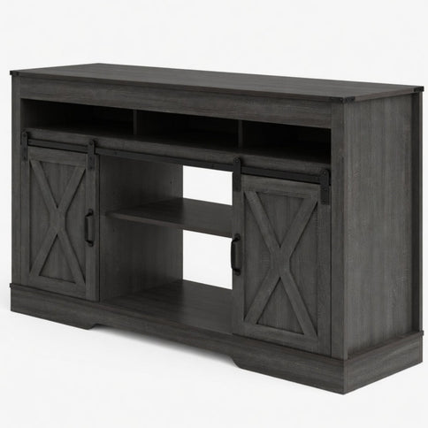 Farmhouse TV Stand With Sliding Barn Doors & Adjustable Storage