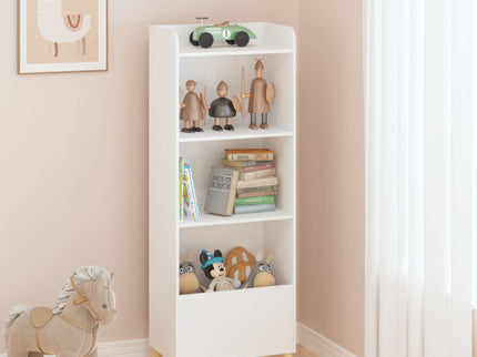4 Tier Bookcase, Book Display With Safety Restraint, Storage Cabinet For Playroom - White