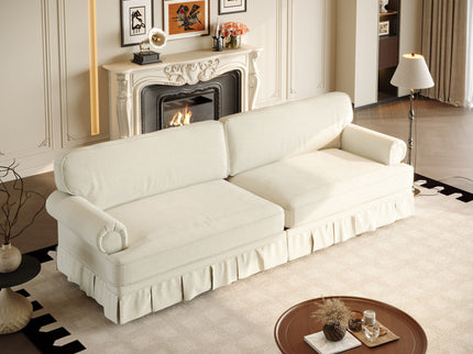 Luxuriously Comfortable Cloud Couch Sofa With Elegant Rolled Arms & Pleated Skirt Design
