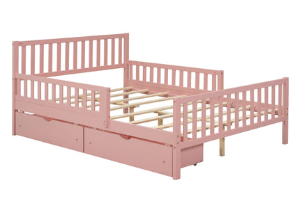 Platform Bed With Guardrails On Both Sides And 2 Storage Drawers