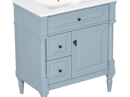 Modern Bathroom Vanity With Sink, Freestanding Cabinet With Flip Drawer & Adjustable Shelf