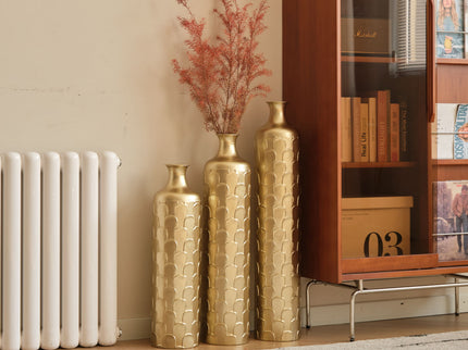 Floor Metal Vases Decorated White Metal Vases (Set of 3) Gorgeous Home Decoration Large Glazed Metal Vases - Golden
