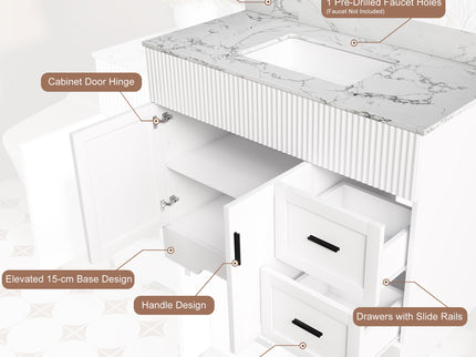 Bathroom Vanity Set, Fluted Cabinet, Soft Close Doors & Drawers, Sink Included - White