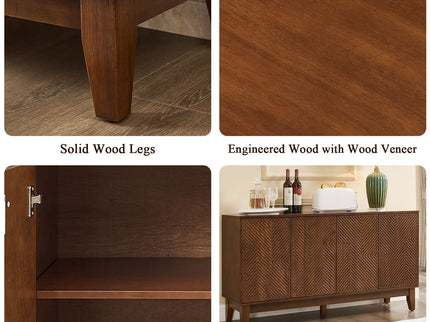 TV Stand With Carved Geometric Doors Storage Cabinet, 4 Door Media Console For Living Room - Walnut