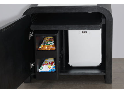 Beverly - Nightstand With Cooler And Speaker, LED Light, Rounded Sides - Black White