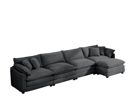 Modular Oversized Cushion Sofa With Ottoman, Low Back, Deep Seating Sofa Set