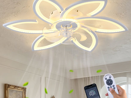30" Flower 6 Speed Ceiling Fan With Remote Controlled LED Lights, Low Profile Flush Mount Fan