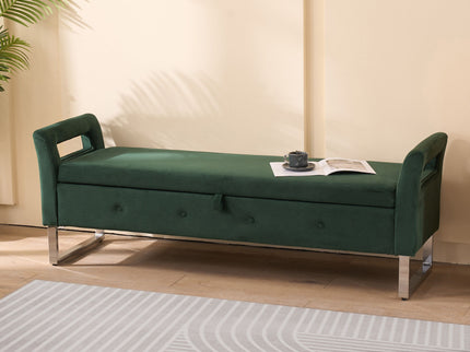 Wide Storage Soft Ottoman Bench With Armrests