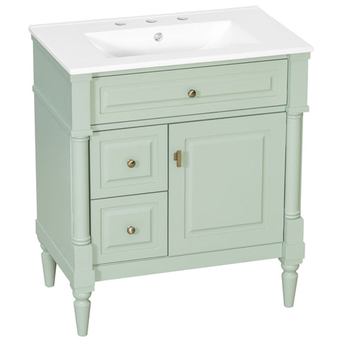 Modern Bathroom Vanity With Sink, Freestanding Cabinet With Flip Drawer & Adjustable Shelf