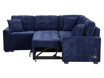 L-Shape Sofa Bed Pull-Out Sleeper Sofa With Wheels, USB Ports, Power Sockets For Living Room