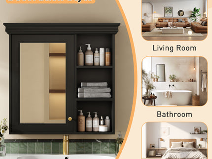 Wall Mounted Bathroom Medicine Cabinet With Mirror And Adjustable Storage With Soft Close Hinges