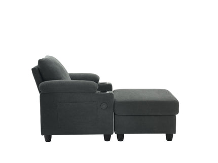 Accent Chair With Storage Ottoman, Reclining Single Chaise Lounge With Cupholders And USB, C Ports