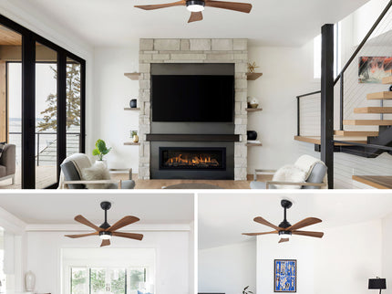 5 Blades Ceiling Fan With Lights Remote Control - Matte Black