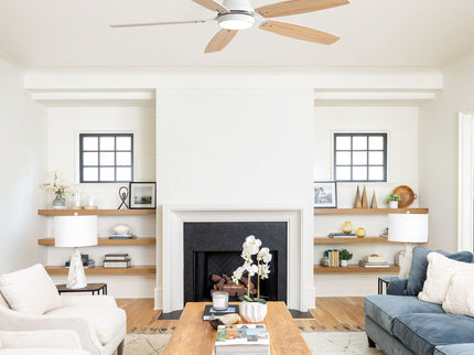 52" Flush Mount Ceiling Fan With Light, DC Motor, Remote Control, Dual Color