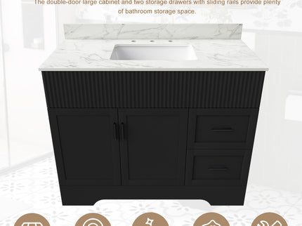 Bathroom Vanity Set, Soft Close Doors & Drawers, 3 Faucet Holes, Sink Included - Black