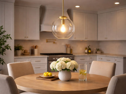 Gleam - Single Light Pendant Lamp With Clear Globe Satin - Antique Brass / Clear / Gold