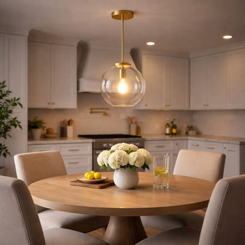 Gleam - Single Light Pendant Lamp With Clear Globe Satin - Antique Brass / Clear / Gold