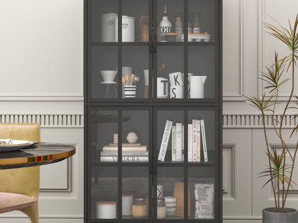 Premium Metal Storage Cabinet With Tempered Glass Doors, Adjustable Shelves, And Anti Tipping Device - Black