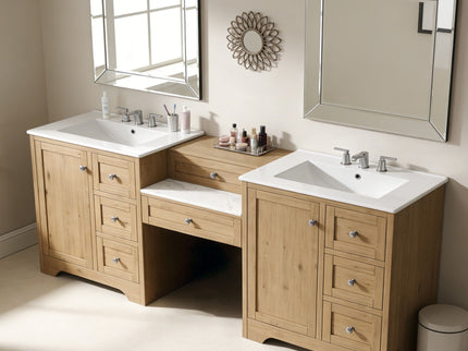 Double Sink Bathroom Vanity With Countertop, 2 Ceramic Sinks, 6 Drawers, Soft Close Design