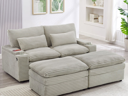 Convertible Loveseat Sofa With Storage, USB Ports, Cup Holders