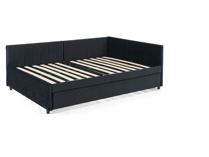 Full Size Upholstered Daybed With Trundle, Tufted Backrest And Armrests - Black