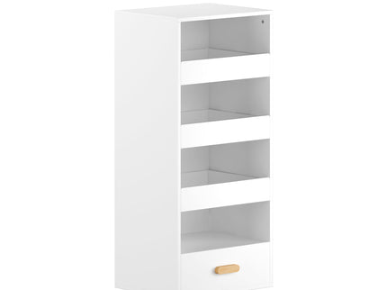 4 Tier Freestanding Bookshelf With 3 Sliding Drawers And 1 Bottom Drawer - White