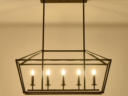 5 Light Farmhouse Kitchen Island Lighting, 5 Light Industrial Linear Chandelier For Dining Room Metal Hanging Pendant Light Fixture For Bedroom Living Room Hallway Conference Room - Matte Black