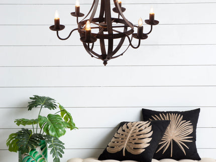 6 Light Metal Chandelier, Hanging Light Fixture With Adjustable Chain For Kitchen, Bulb Not Included - Black