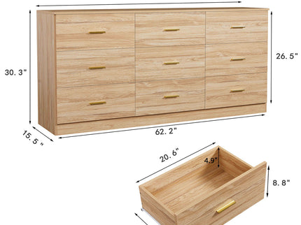 9 Drawer Dresser, Ample Storage For Bedroom